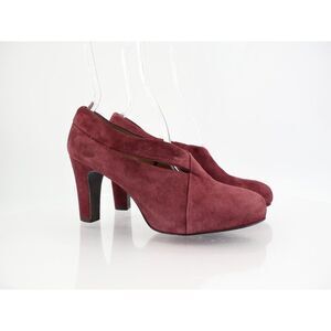 Eileen Fisher Peek Pump Size 9 Burgundy Red Suede Leather Heels Bootie Slip On